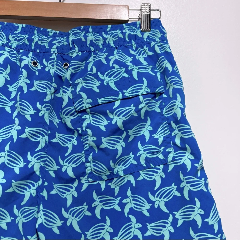 TOM & TEDDY Seahorse Print Swim Trunks Size S in Navy/ Pale Green NWT